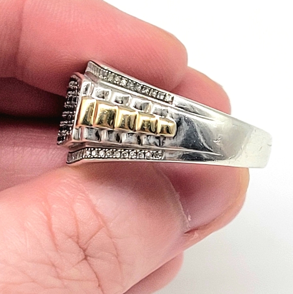 SOLD-EFFY Mens 1/2CTTW Black Diamond and Clear Diamond Ring in 925 Sterling - Picture 8 of 13